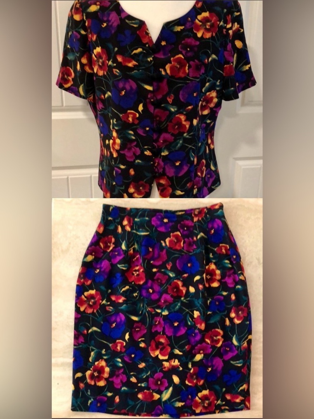 VTG 80’s Floral Silk 2 Piece Set Liz Claiborne